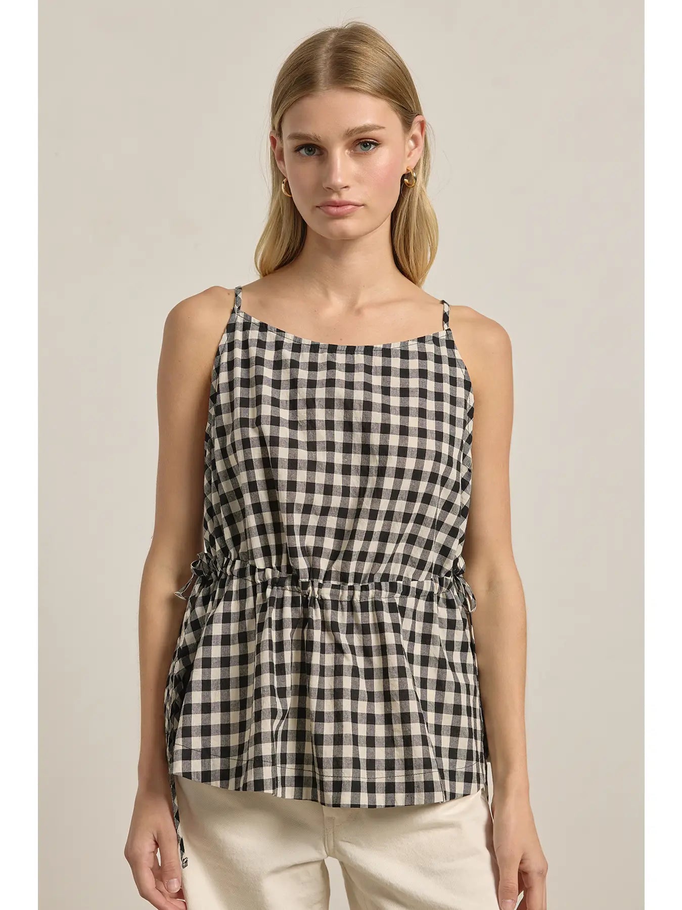 Gingham Sleeveless Drawstring Top
