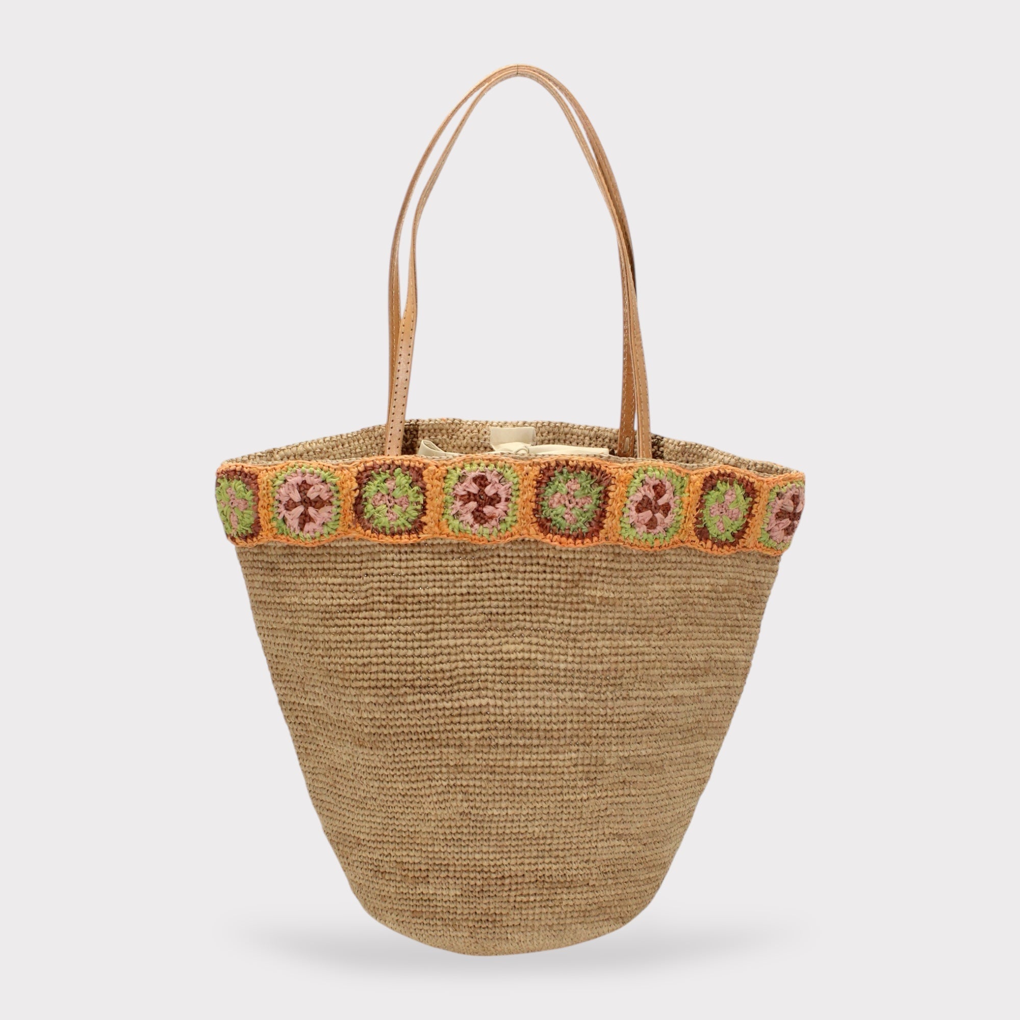 Flora - Handmade Raffia Bag with Crochet Amber Flower Band