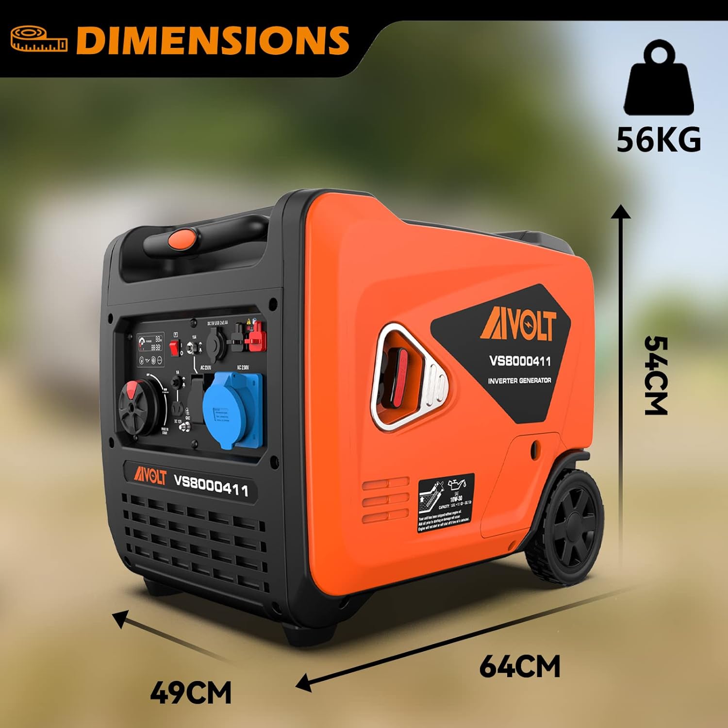 AIVOLT Silent Gasoline Inverter Generator 1400W with Outputs AC 230V/DC 12V/USB Type-A and Tank 2.5L - Portable for Outdoor Camping