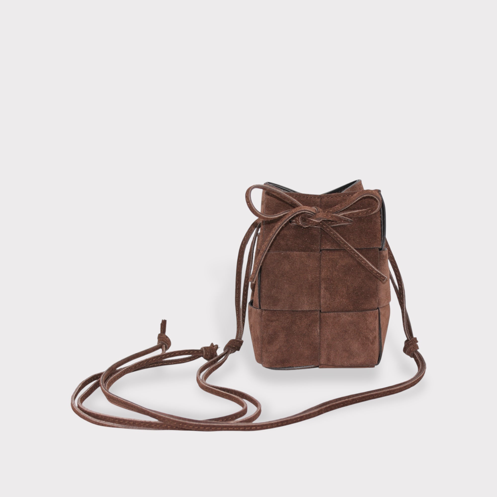 Emi - Handmade Suede Drawstring Woven Crossbody Bag