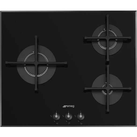 Placa Gas Smeg PV163B3 - 3 Fuegos, 60cm, Hierro Fundido, Negro