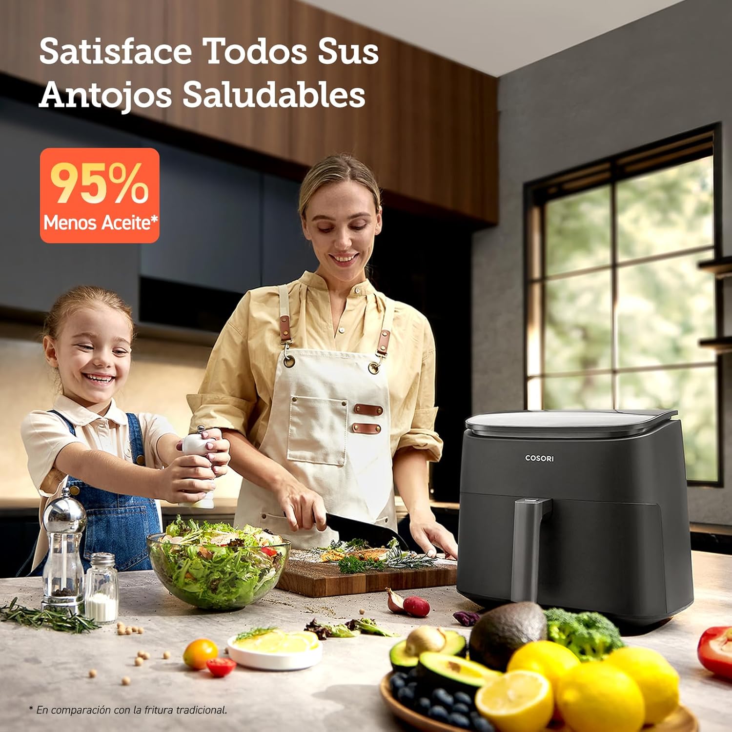 Cosori Turbo Blaze Freidora de Aire 6L, Interior Metálico Real, Motor DC Exclusivo, 46% Más Rápida, Temperatura 30°C a 230°C, Ideal para Asar Carnes, Programas Completo de Cocina, Silenciosa 27dB