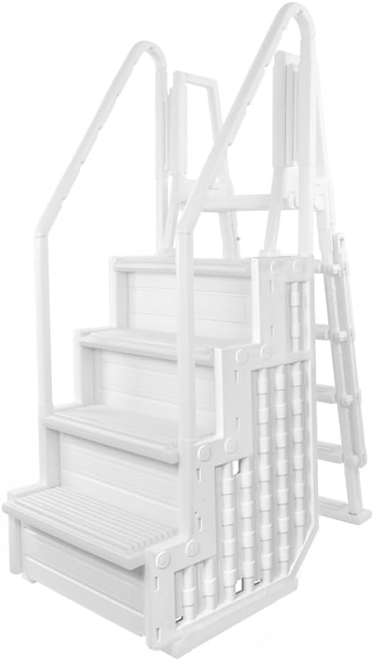 Escalones antideslizantes Aqua Select para piscinas elevadas | Azul | Para piscinas sobre tierra | Se pueden montar en terrazas de 48