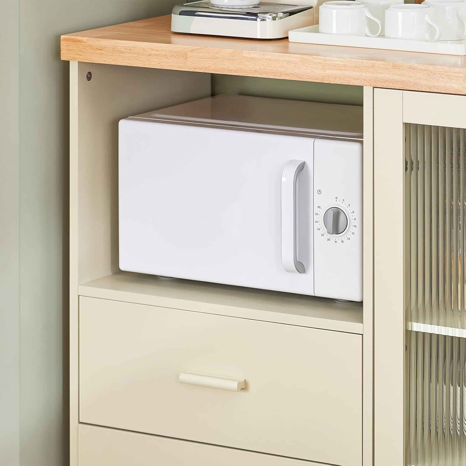 SoBuy FSB81-GR Kitchen Sideboard for Microwave Buffet for Dining Room Entrance Living Room with 2 Doors 2 Drawers and 1 Open Compartment Green 120 x 40 x 90 cm ES
