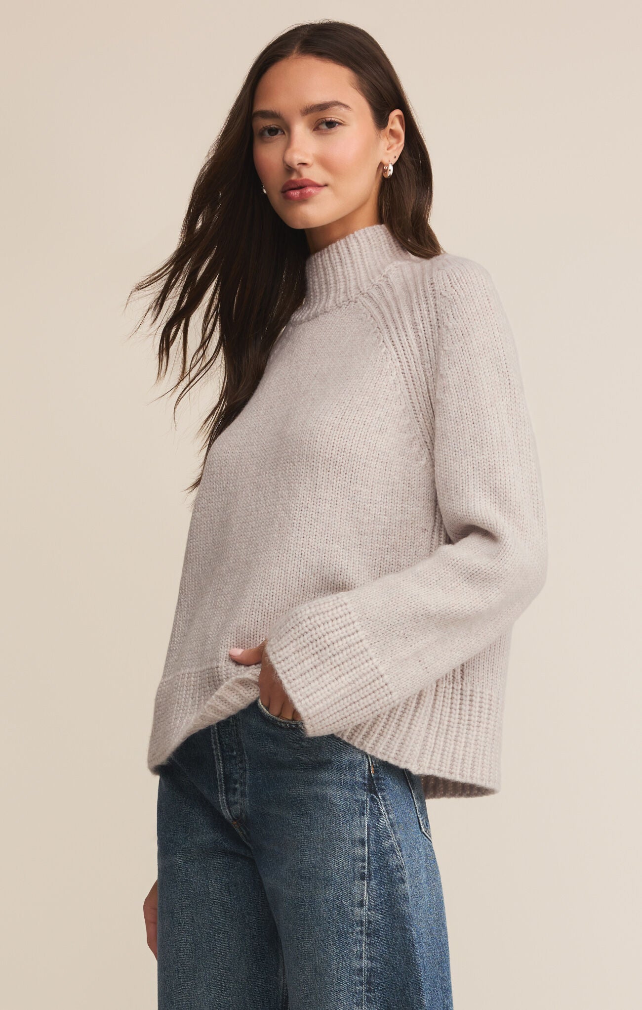 Emerge Funnel Neck Sweater- Turtle Dove