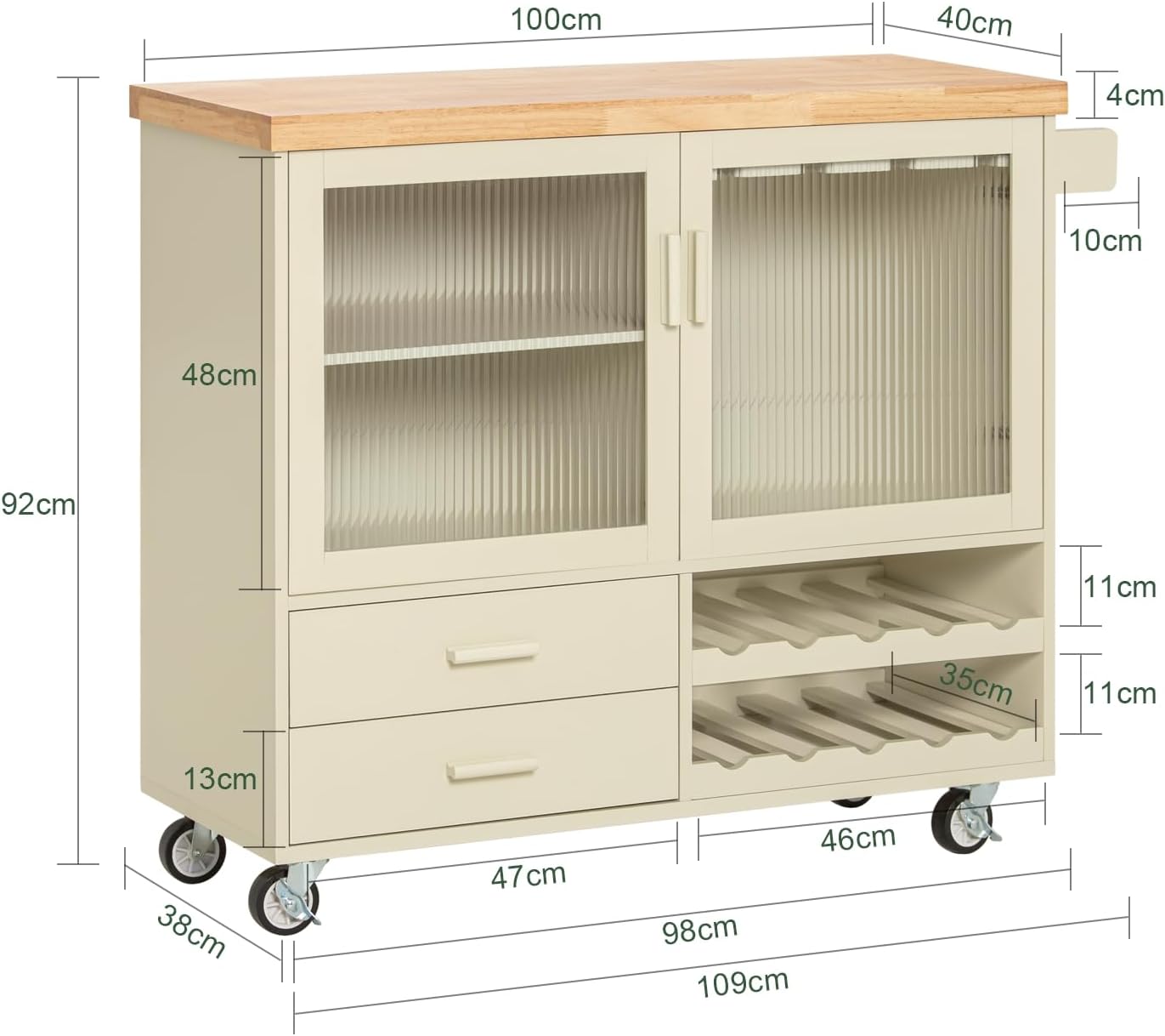 SoBuy FSB81-GR Kitchen Sideboard for Microwave Buffet for Dining Room Entrance Living Room with 2 Doors 2 Drawers and 1 Open Compartment Green 120 x 40 x 90 cm ES