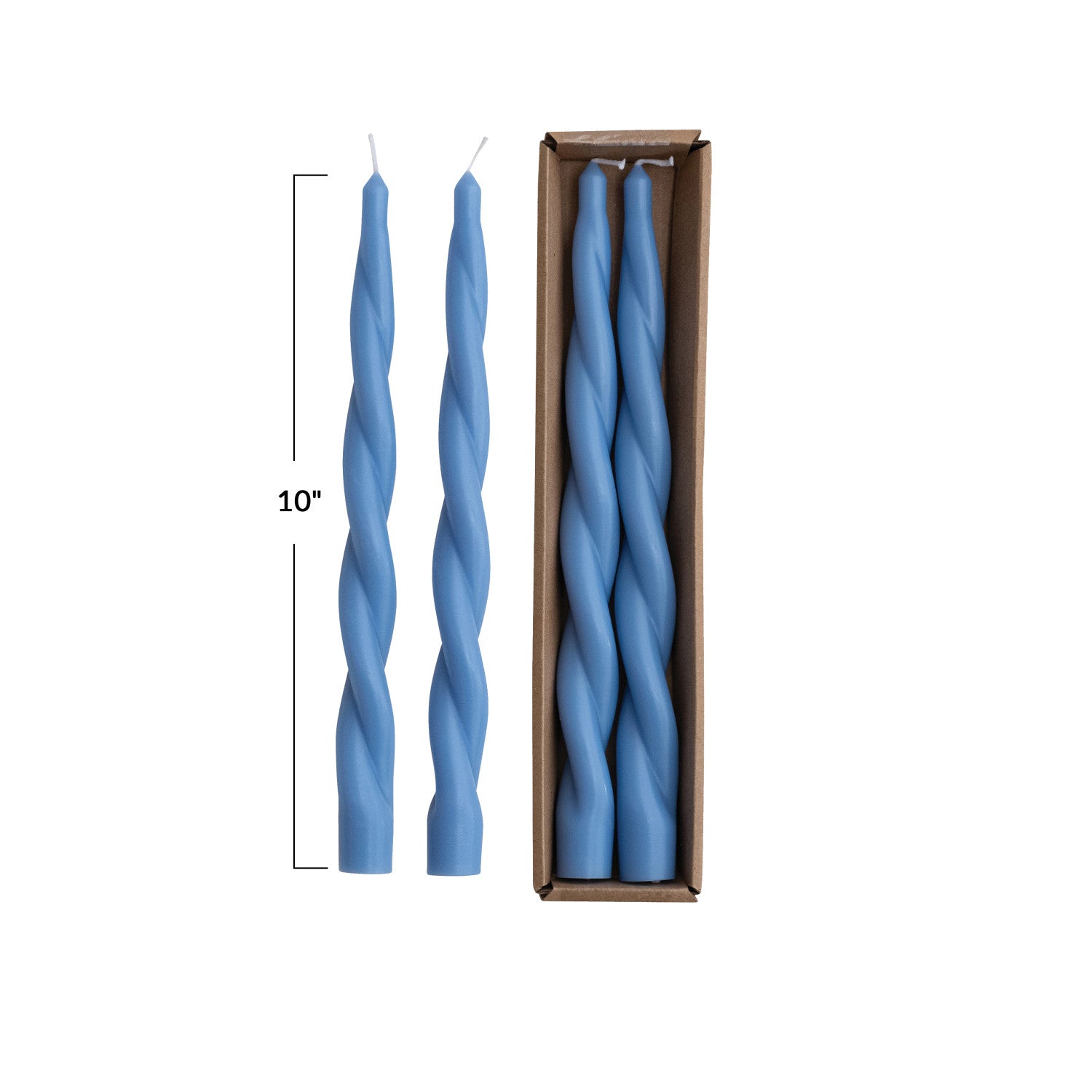 Unscented Twisted Taper Candles in Box, Blue, Set of 2