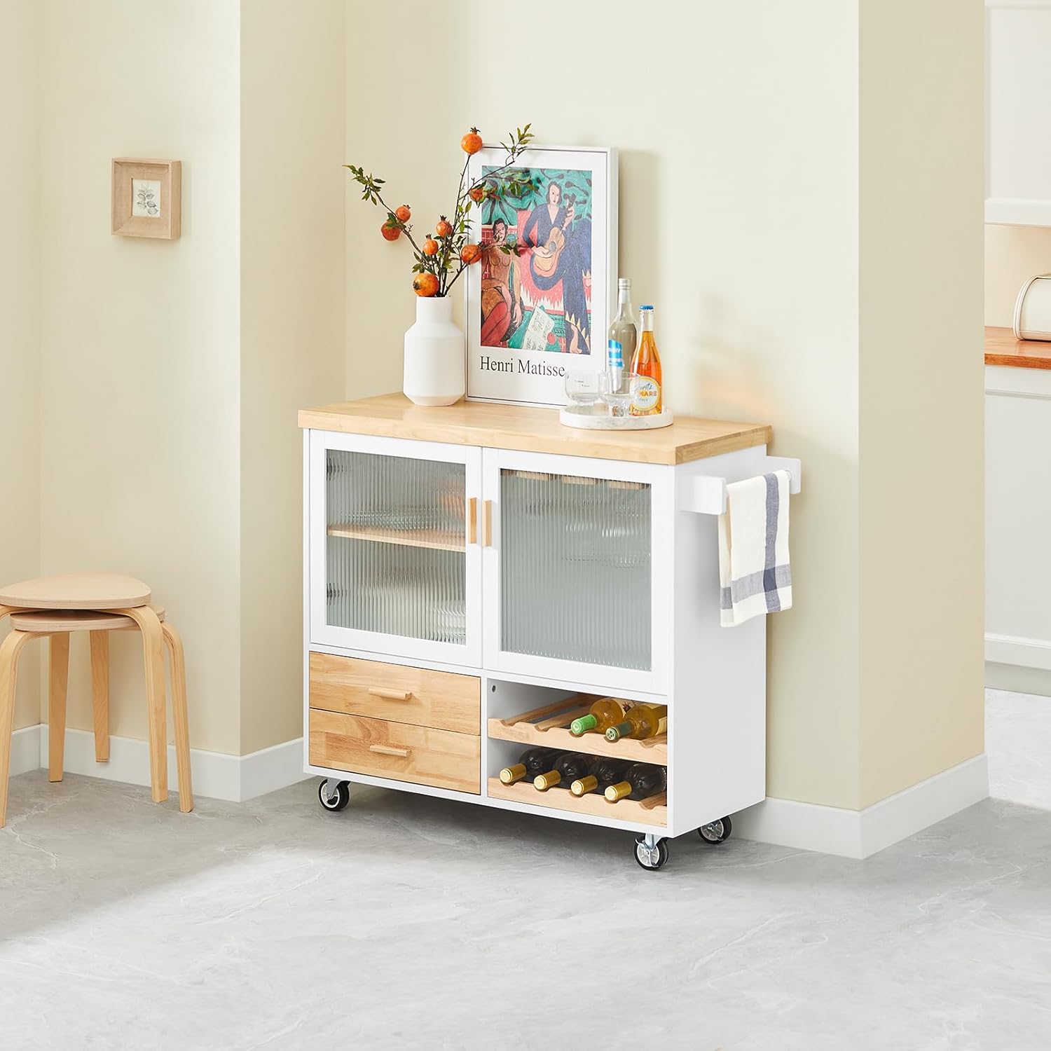SoBuy FSB81-GR Kitchen Sideboard for Microwave Buffet for Dining Room Entrance Living Room with 2 Doors 2 Drawers and 1 Open Compartment Green 120 x 40 x 90 cm ES
