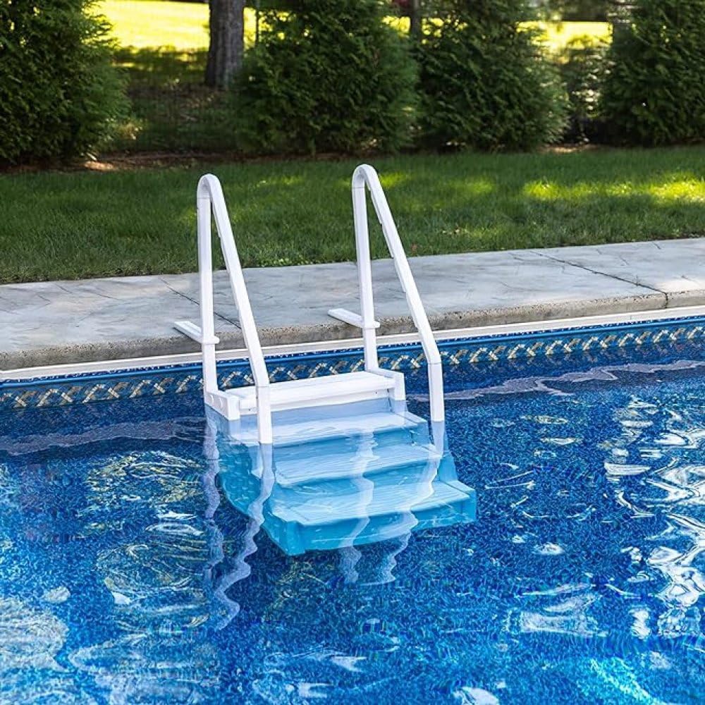 Escalones antideslizantes Aqua Select para piscinas elevadas | Azul | Para piscinas sobre tierra | Se pueden montar en terrazas de 48