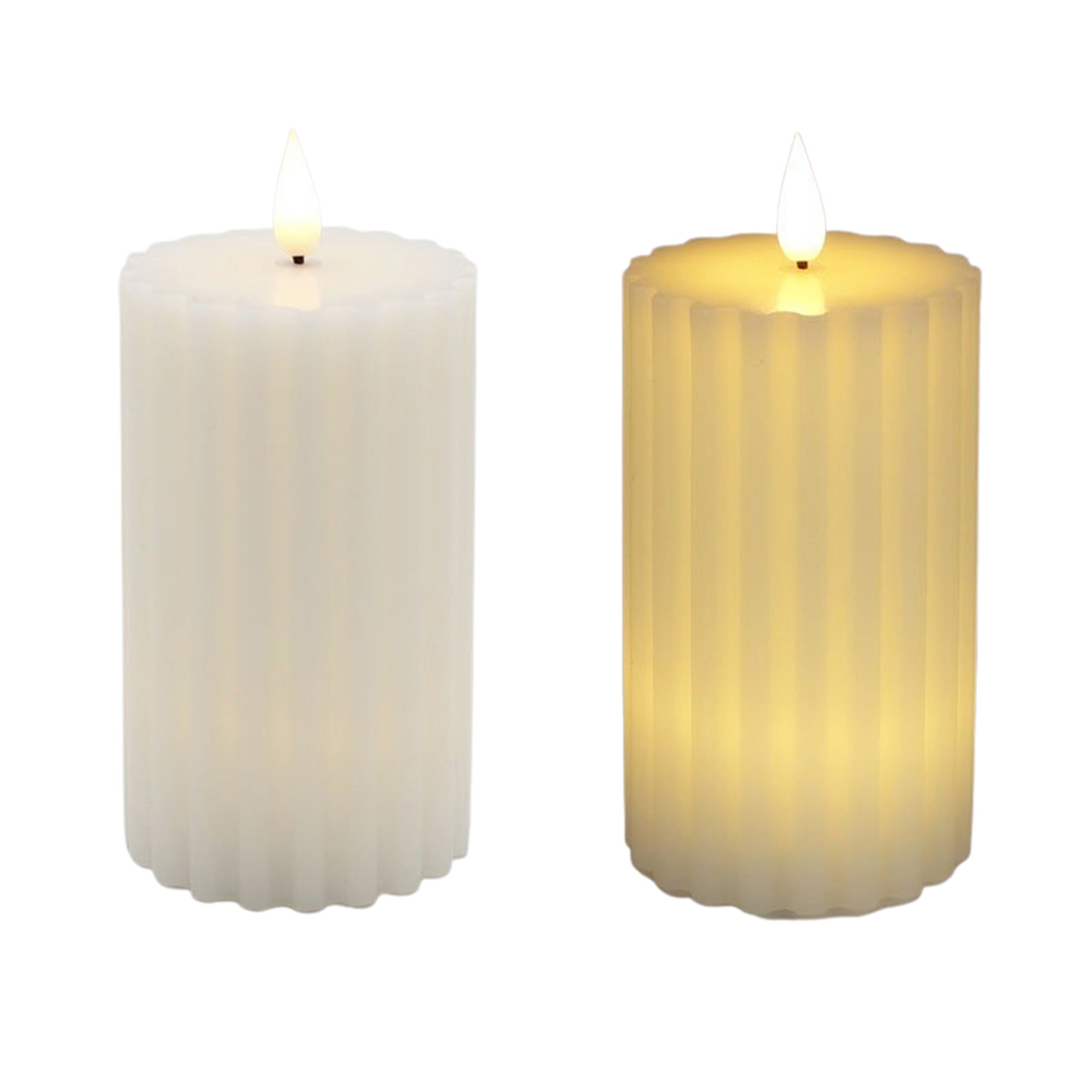 Medium White Ribbed LED Pillar Candle