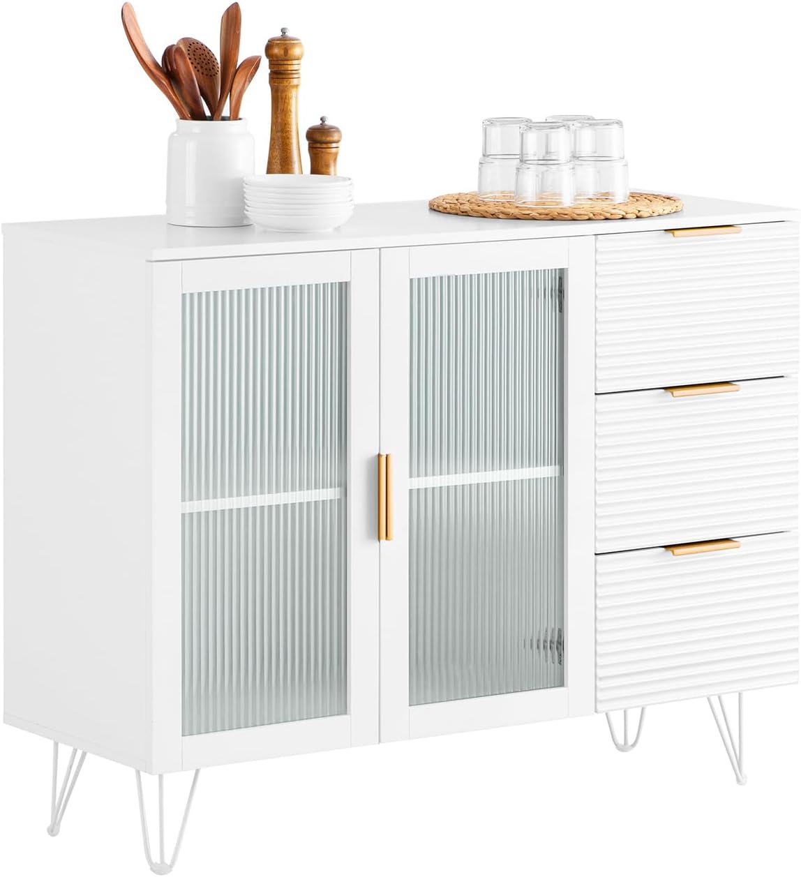 SoBuy FSB81-GR Kitchen Sideboard for Microwave Buffet for Dining Room Entrance Living Room with 2 Doors 2 Drawers and 1 Open Compartment Green 120 x 40 x 90 cm ES
