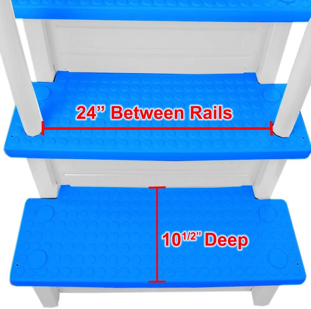 Escalones antideslizantes Aqua Select para piscinas elevadas | Azul | Para piscinas sobre tierra | Se pueden montar en terrazas de 48