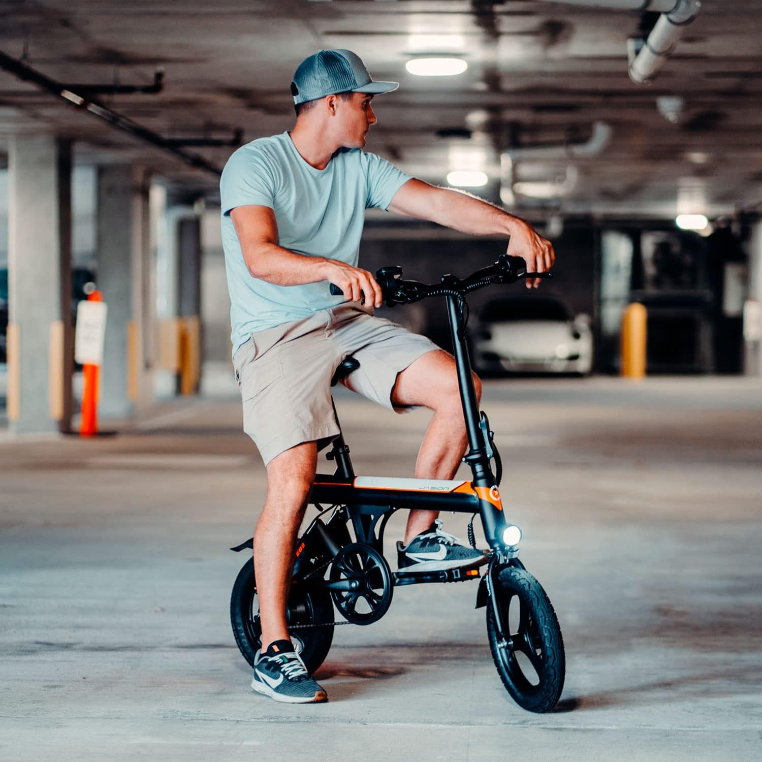 Jasion EB3 Bicicleta Eléctrica para Adultos – 21 mph, Motor Pico de 500W, Batería de 270Wh, Suspensión Trasera, 3 Niveles de Asistencia, Ebike Plegable de 14″ para Adultos y Adolescentes – Cumple con UL2849