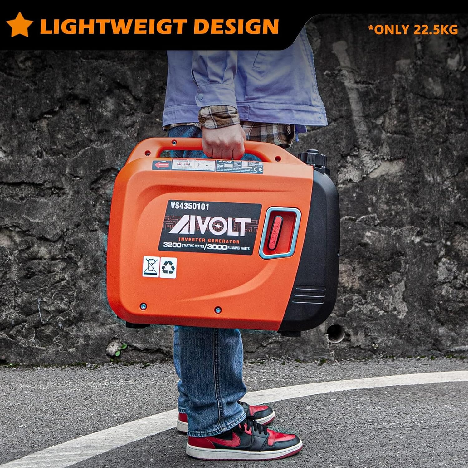 AIVOLT Silent Gasoline Inverter Generator 1400W with Outputs AC 230V/DC 12V/USB Type-A and Tank 2.5L - Portable for Outdoor Camping