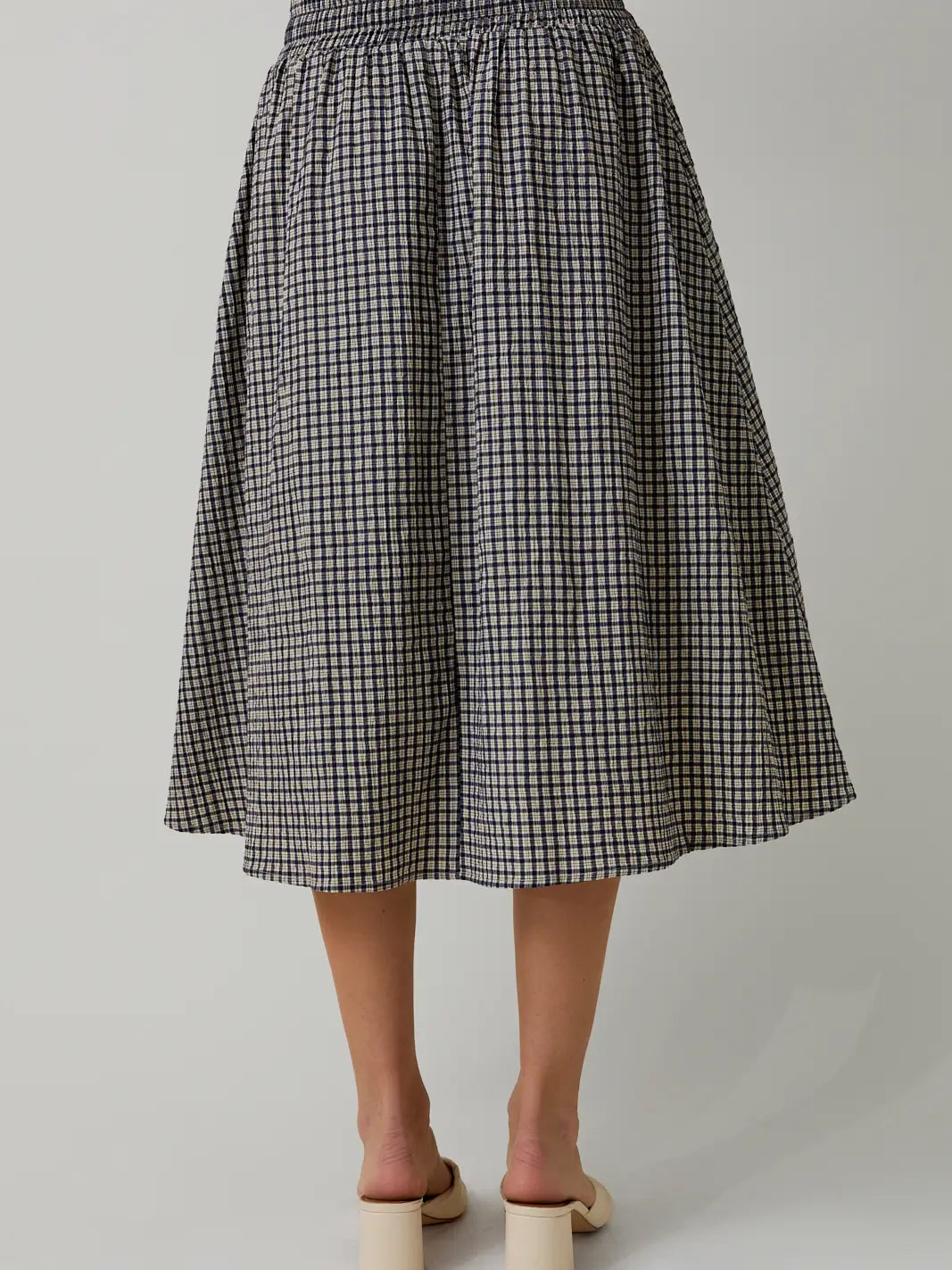 Navy Plaid Midi Skirt