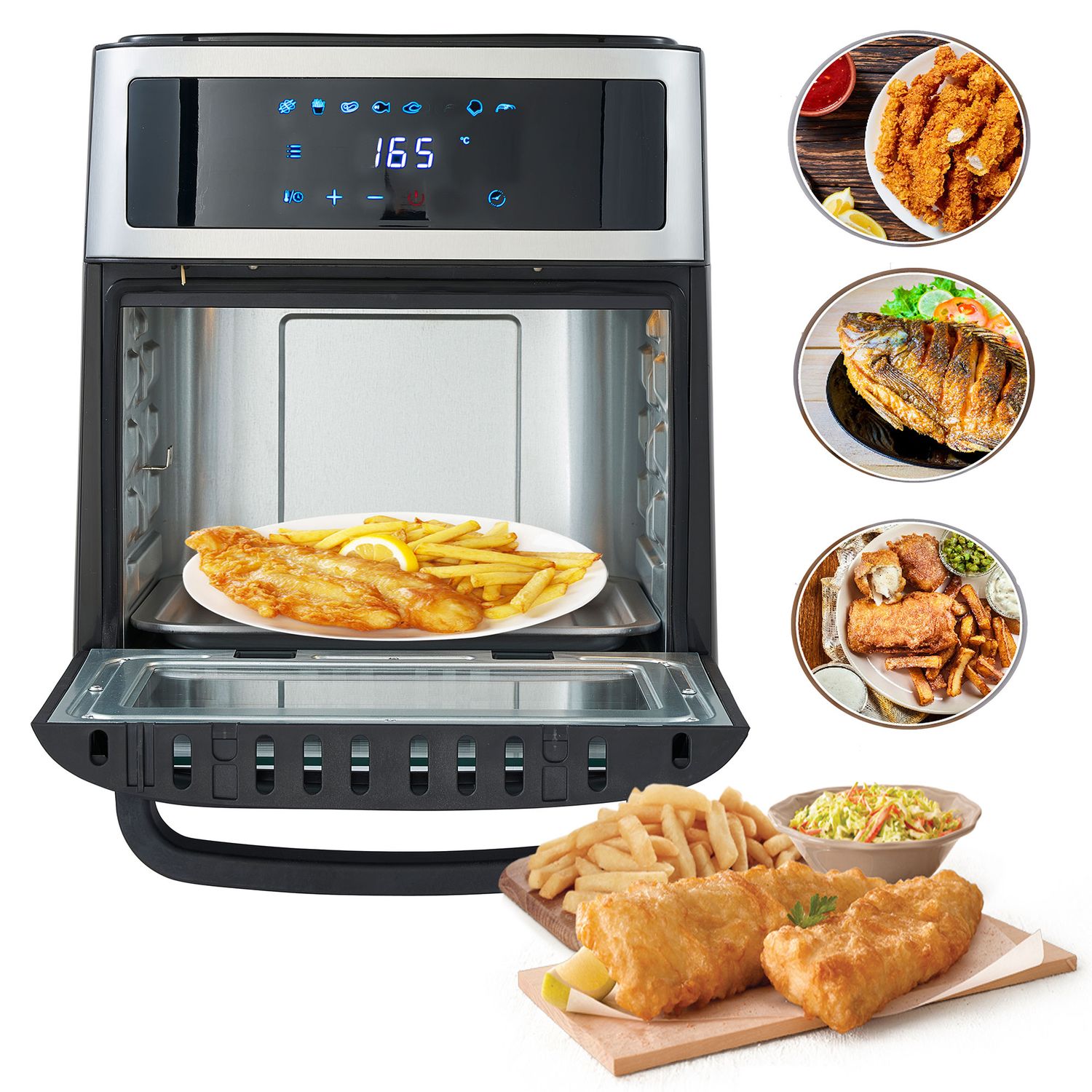 Horno Freidora De Aire Caliente 13 L Sin Aceite 8 Programas Temporizador, Temperatura  40–200°c Negro 2500w Adler Ad6309