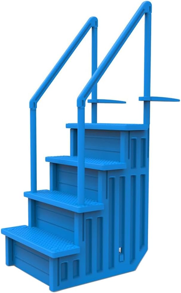 Escalones antideslizantes Aqua Select para piscinas elevadas | Azul | Para piscinas sobre tierra | Se pueden montar en terrazas de 48