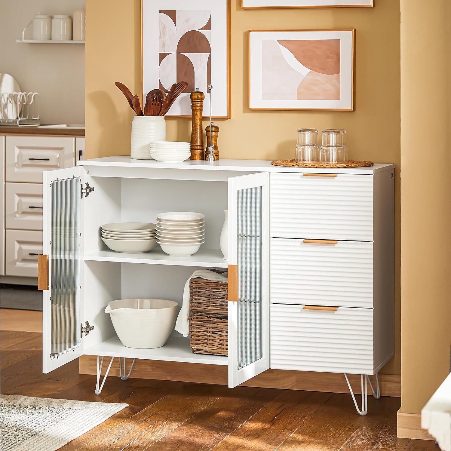SoBuy FSB81-GR Kitchen Sideboard for Microwave Buffet for Dining Room Entrance Living Room with 2 Doors 2 Drawers and 1 Open Compartment Green 120 x 40 x 90 cm ES