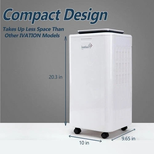 Deshumidificador compacto Ivation de 11 pintas – con manguera de drenaje continuo para espacios pequeños, baño, ático, espacio de arrastre y closets – para espacios de hasta 20 metros cuadrados (216 pies cuadrados).