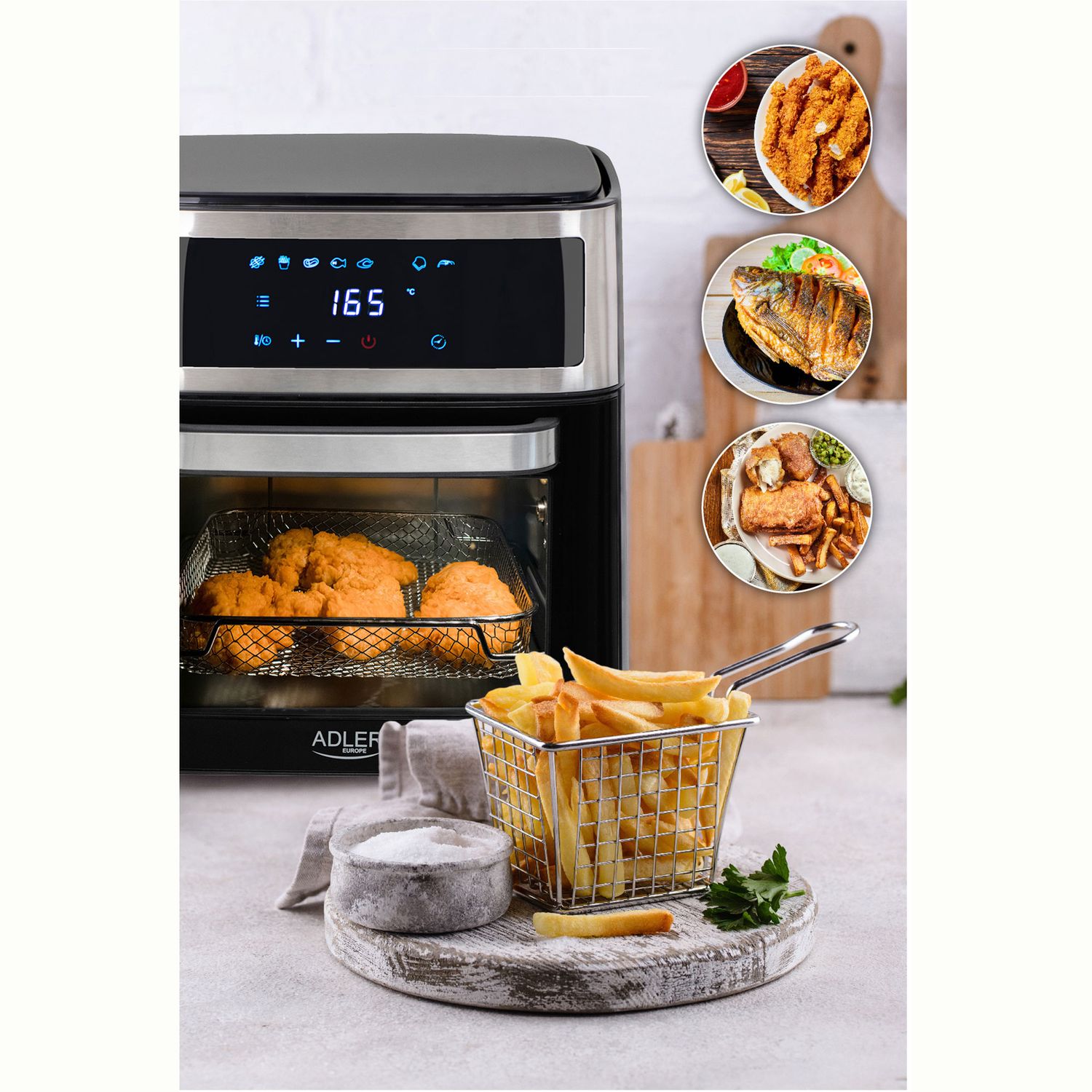 Horno Freidora De Aire Caliente 13 L Sin Aceite 8 Programas Temporizador, Temperatura  40–200°c Negro 2500w Adler Ad6309