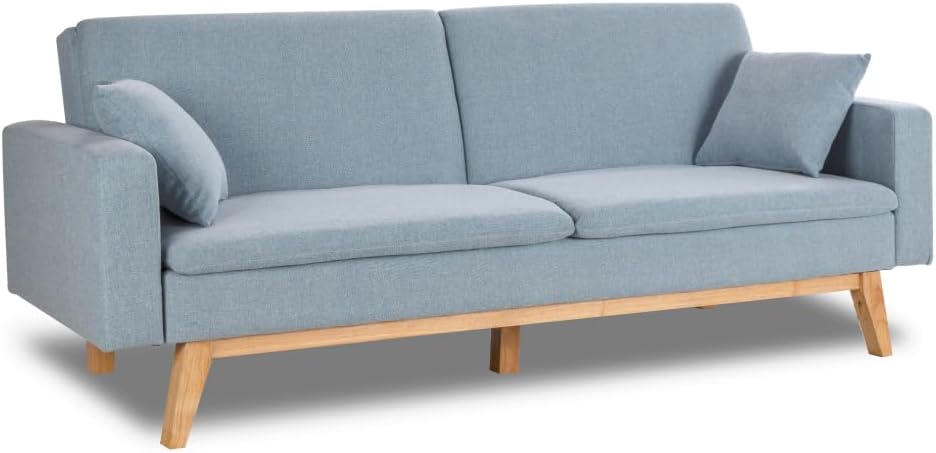 Don Descanso, Sofá Cama 3 plazas Reine, Tapizado en Tela, Sistema Apertura de Libro o Clic-clac, Medida sofá: 201x73x79 cm, Medida Cama: 201x99x42 cm, Incluye 2 Cojines, Gris Claro