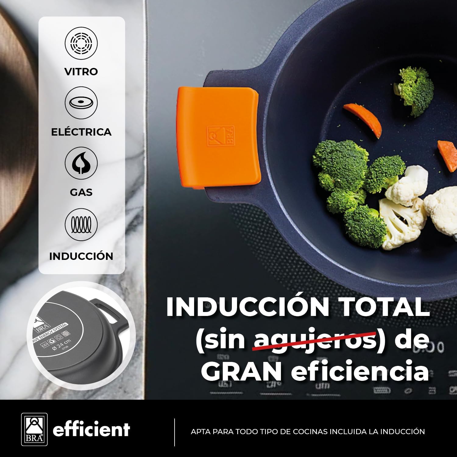 BRA Efficient 9-Piece Non-Stick Cast Aluminium Battery, Suitable for All Types of Cookers and Induction (Contains 4 Saucepans and 1 Saucepan + 4 Lids)
