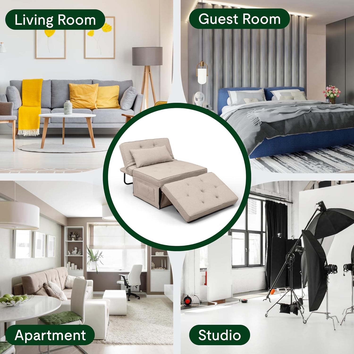 FLEXISPOT Sofa Bed Extendable Folding Sleeping Chair with Bed Function, Chair Beds with Function, Convertible Bed Chair, Load Capacity 300 kg, Grey
