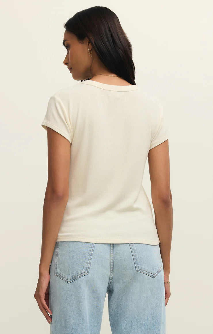Renae Rib Short Sleeve Top- Cloud