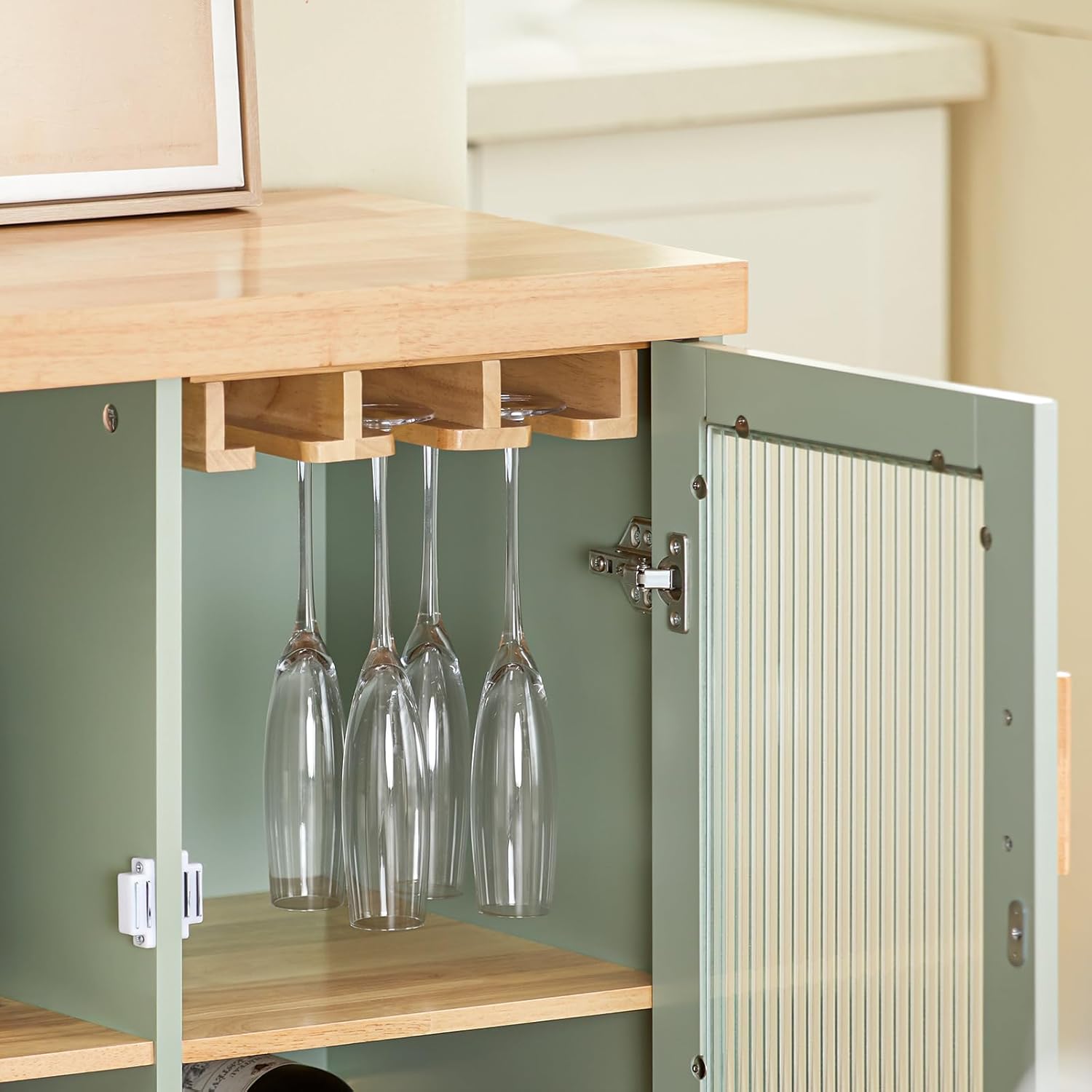 SoBuy FSB81-GR Kitchen Sideboard for Microwave Buffet for Dining Room Entrance Living Room with 2 Doors 2 Drawers and 1 Open Compartment Green 120 x 40 x 90 cm ES