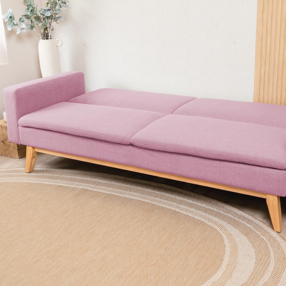 Don Descanso, Sofá Cama 3 plazas Reine, Tapizado en Tela, Sistema Apertura de Libro o Clic-clac, Medida sofá: 201x73x79 cm, Medida Cama: 201x99x42 cm, Incluye 2 Cojines, Gris Claro