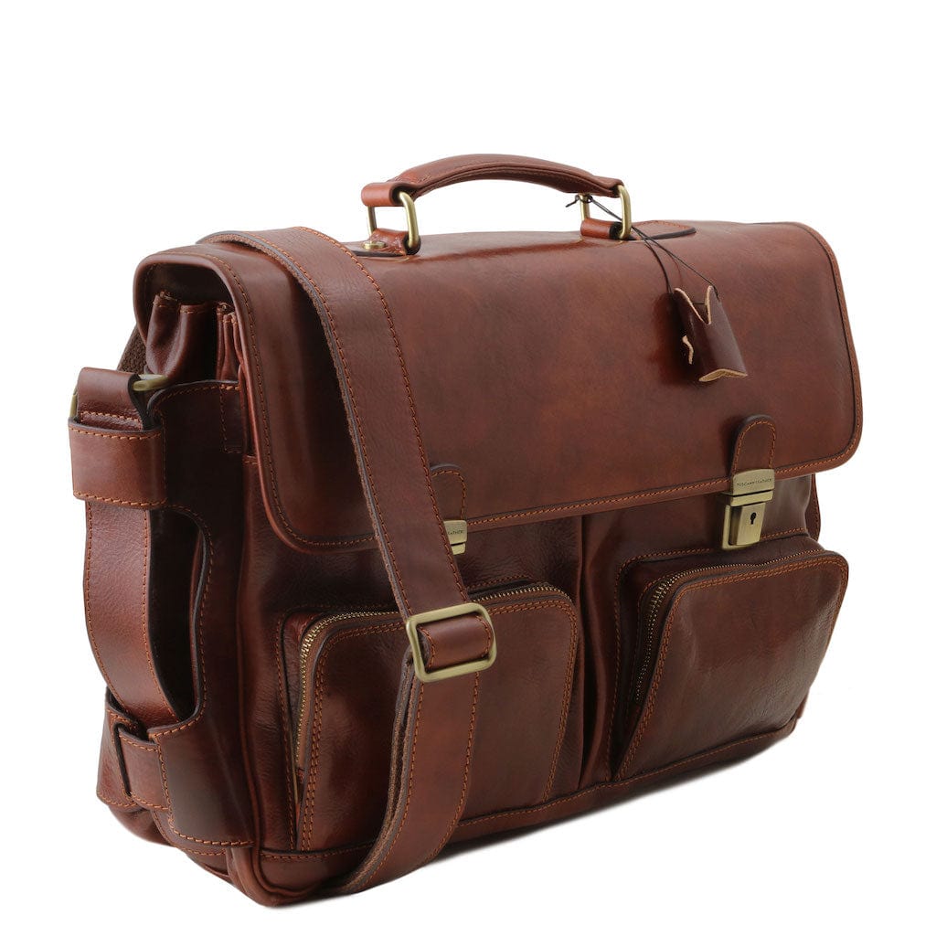 Ventimiglia - Leather multi compartment briefcase with front pockets | TL142069