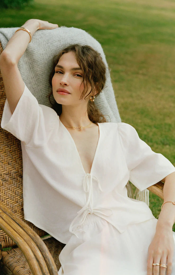 La Belle Linen Top White