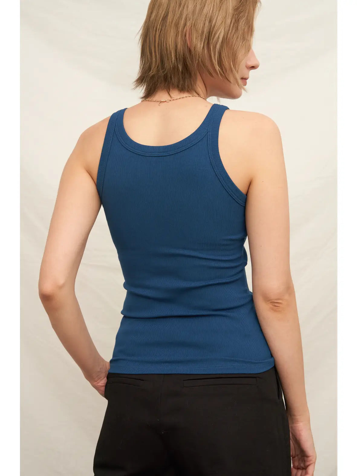 Navy Scoop Neck Tank with Built in Bra