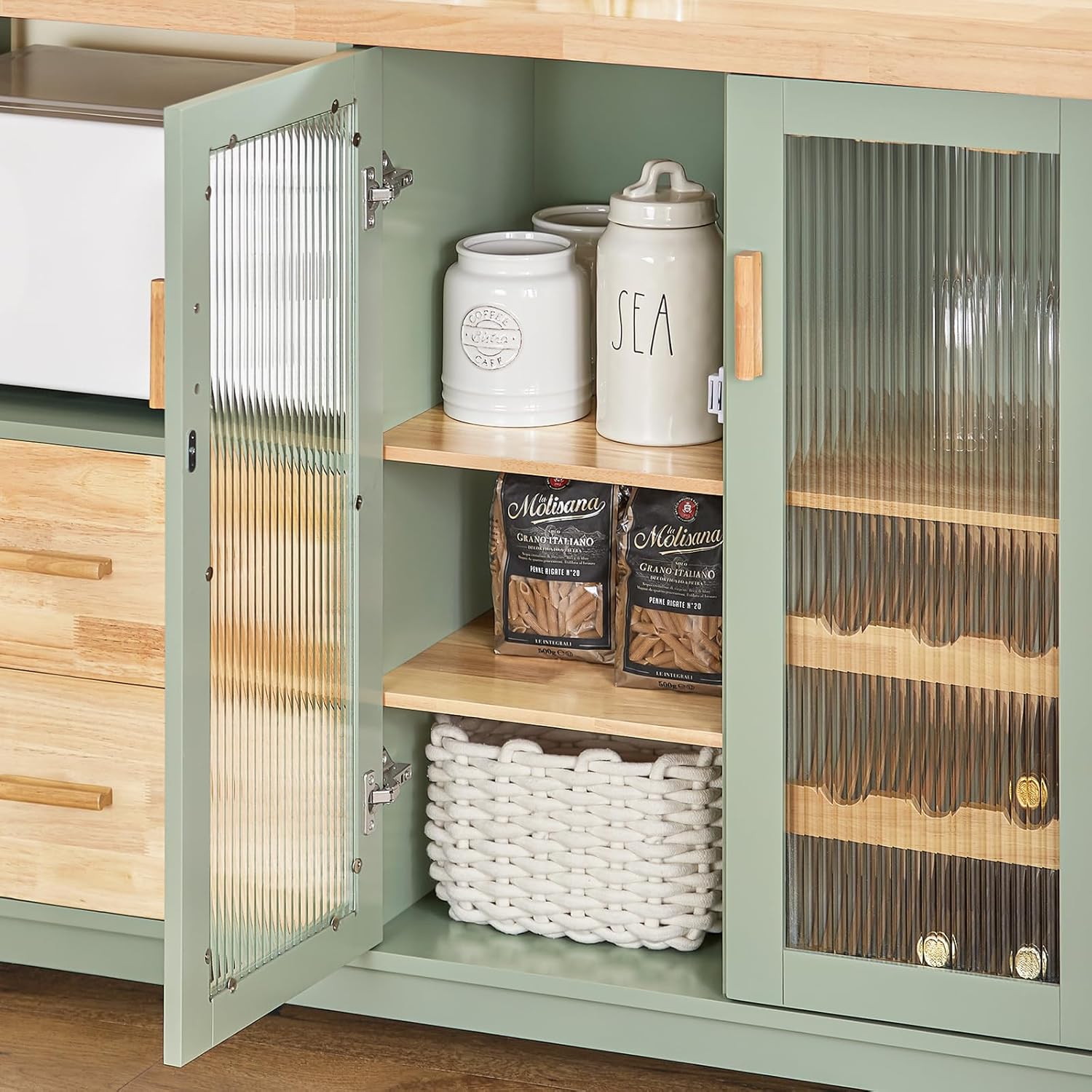 SoBuy FSB81-GR Kitchen Sideboard for Microwave Buffet for Dining Room Entrance Living Room with 2 Doors 2 Drawers and 1 Open Compartment Green 120 x 40 x 90 cm ES