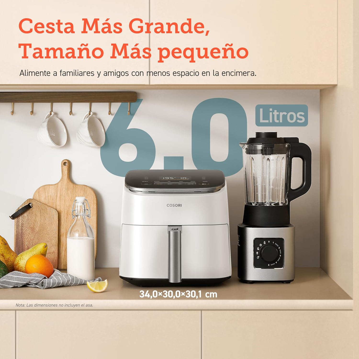 Cosori Turbo Blaze Freidora de Aire 6L, Interior Metálico Real, Motor DC Exclusivo, 46% Más Rápida, Temperatura 30°C a 230°C, Ideal para Asar Carnes, Programas Completo de Cocina, Silenciosa 27dB