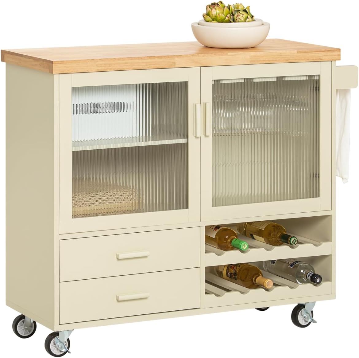 SoBuy FSB81-GR Kitchen Sideboard for Microwave Buffet for Dining Room Entrance Living Room with 2 Doors 2 Drawers and 1 Open Compartment Green 120 x 40 x 90 cm ES