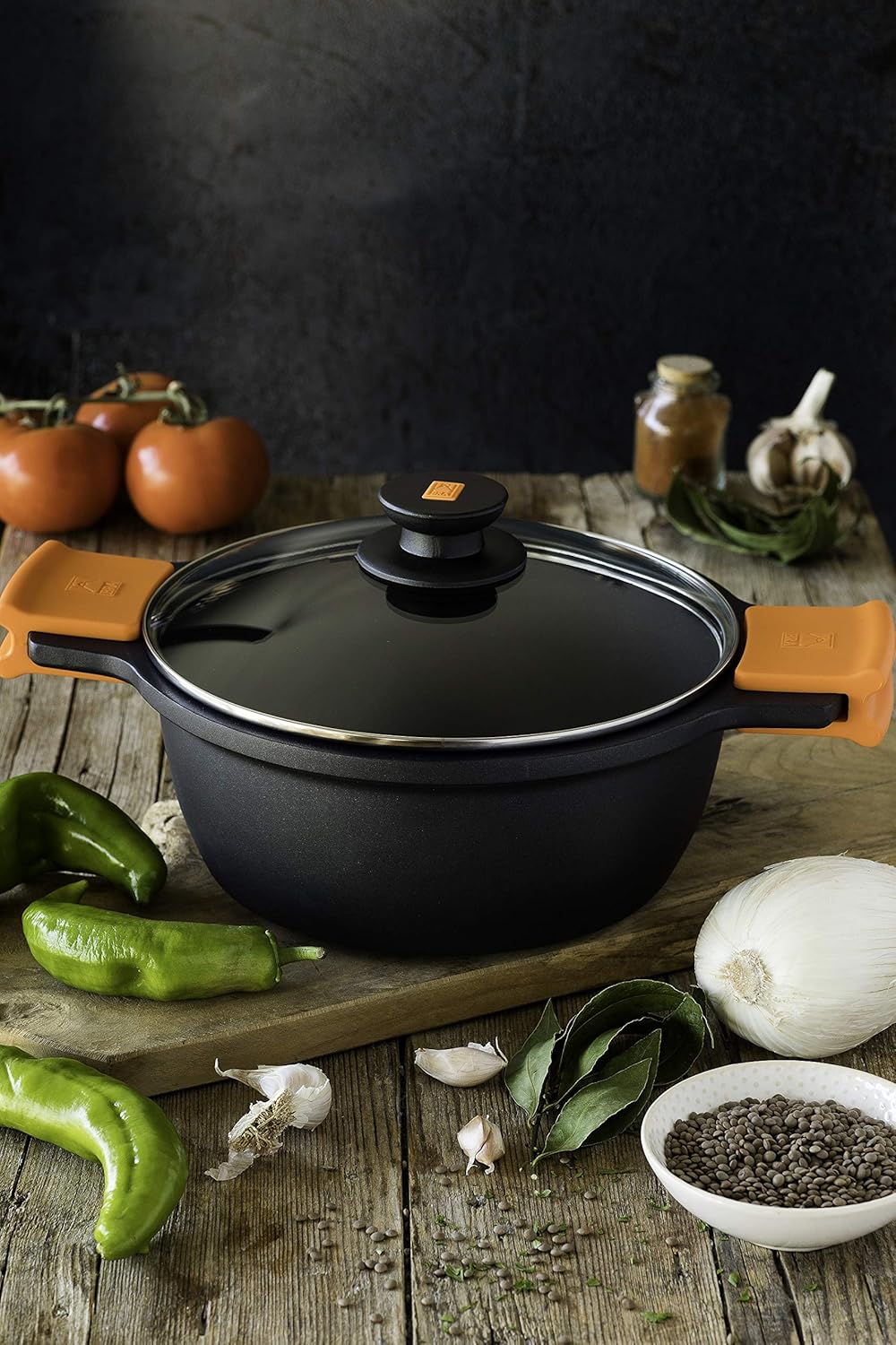 BRA Efficient 9-Piece Non-Stick Cast Aluminium Battery, Suitable for All Types of Cookers and Induction (Contains 4 Saucepans and 1 Saucepan + 4 Lids)