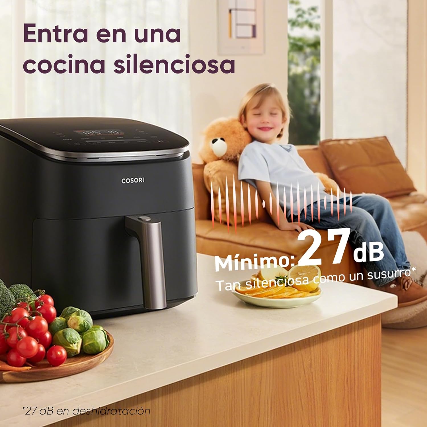 Cosori Turbo Blaze Freidora de Aire 6L, Interior Metálico Real, Motor DC Exclusivo, 46% Más Rápida, Temperatura 30°C a 230°C, Ideal para Asar Carnes, Programas Completo de Cocina, Silenciosa 27dB