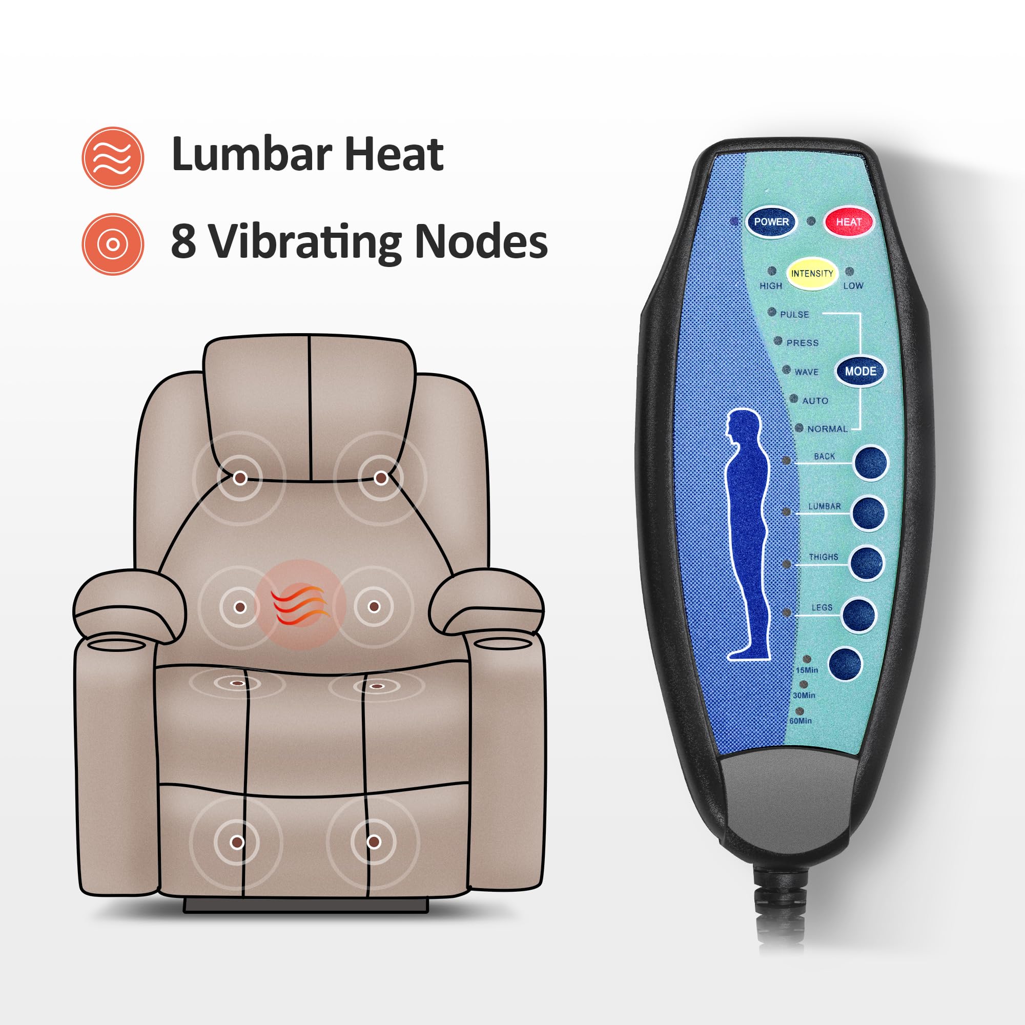 Mcombo Sillón Reclinable Eléctrico con Masaje y Carga USB