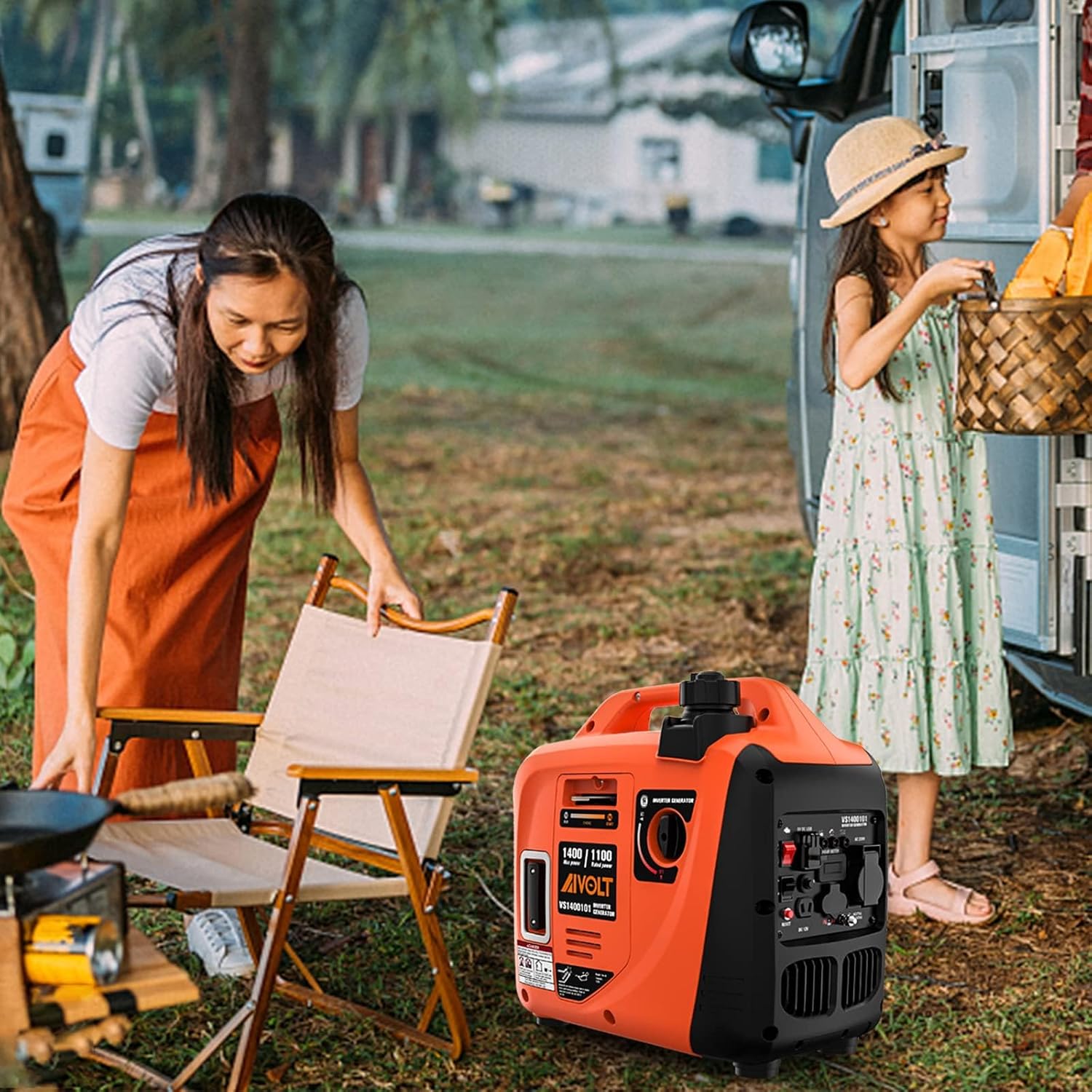 AIVOLT Silent Gasoline Inverter Generator 1400W with Outputs AC 230V/DC 12V/USB Type-A and Tank 2.5L - Portable for Outdoor Camping