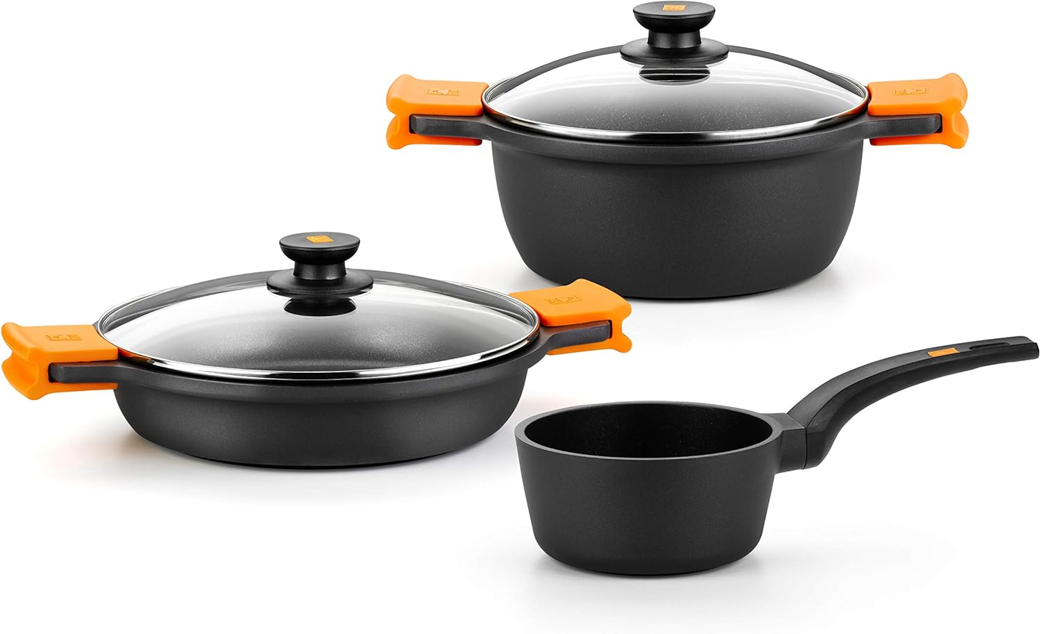 BRA Efficient 9-Piece Non-Stick Cast Aluminium Battery, Suitable for All Types of Cookers and Induction (Contains 4 Saucepans and 1 Saucepan + 4 Lids)