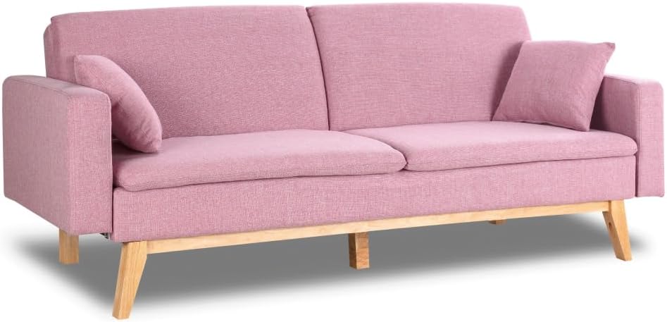 Don Descanso, Sofá Cama 3 plazas Reine, Tapizado en Tela, Sistema Apertura de Libro o Clic-clac, Medida sofá: 201x73x79 cm, Medida Cama: 201x99x42 cm, Incluye 2 Cojines, Gris Claro