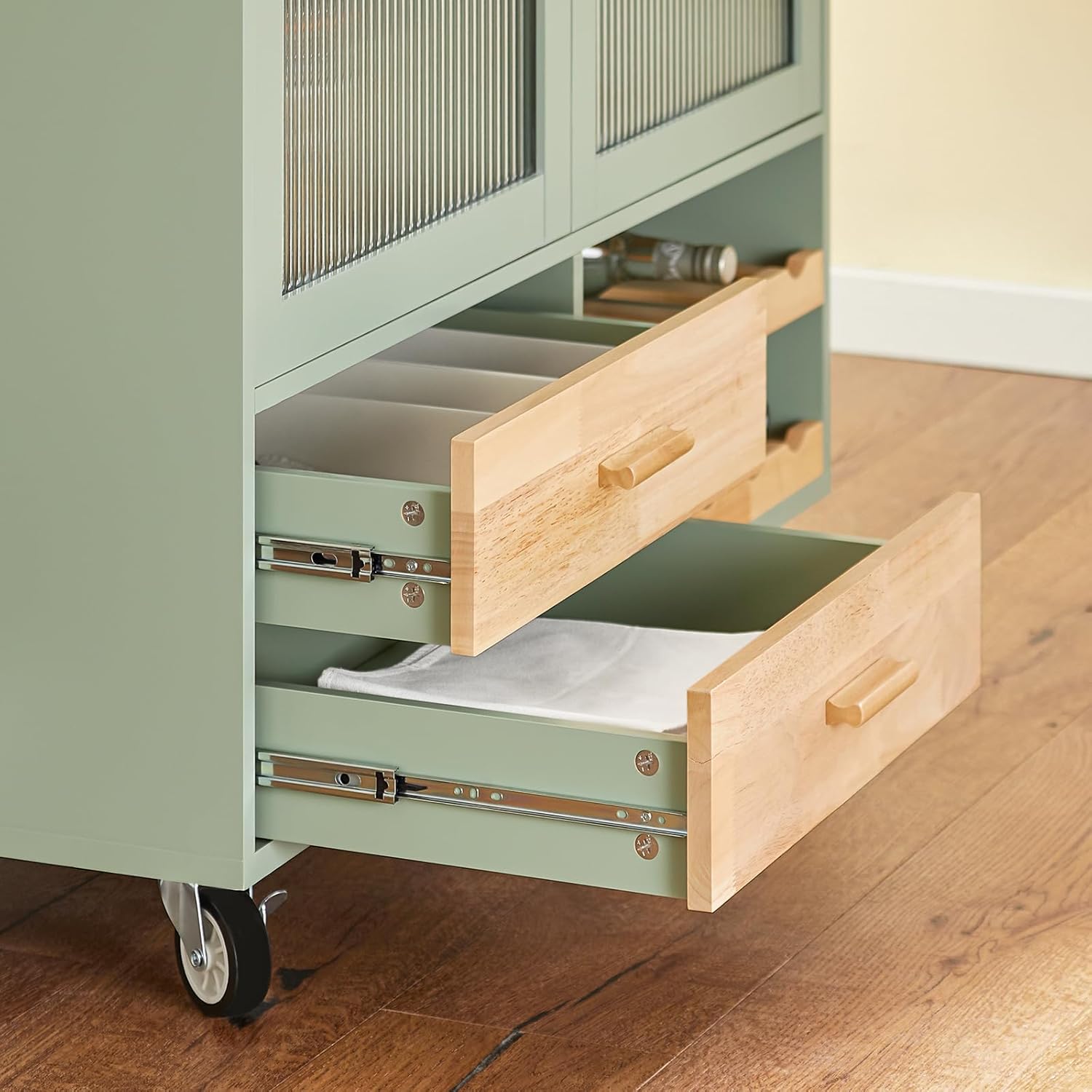 SoBuy FSB81-GR Kitchen Sideboard for Microwave Buffet for Dining Room Entrance Living Room with 2 Doors 2 Drawers and 1 Open Compartment Green 120 x 40 x 90 cm ES