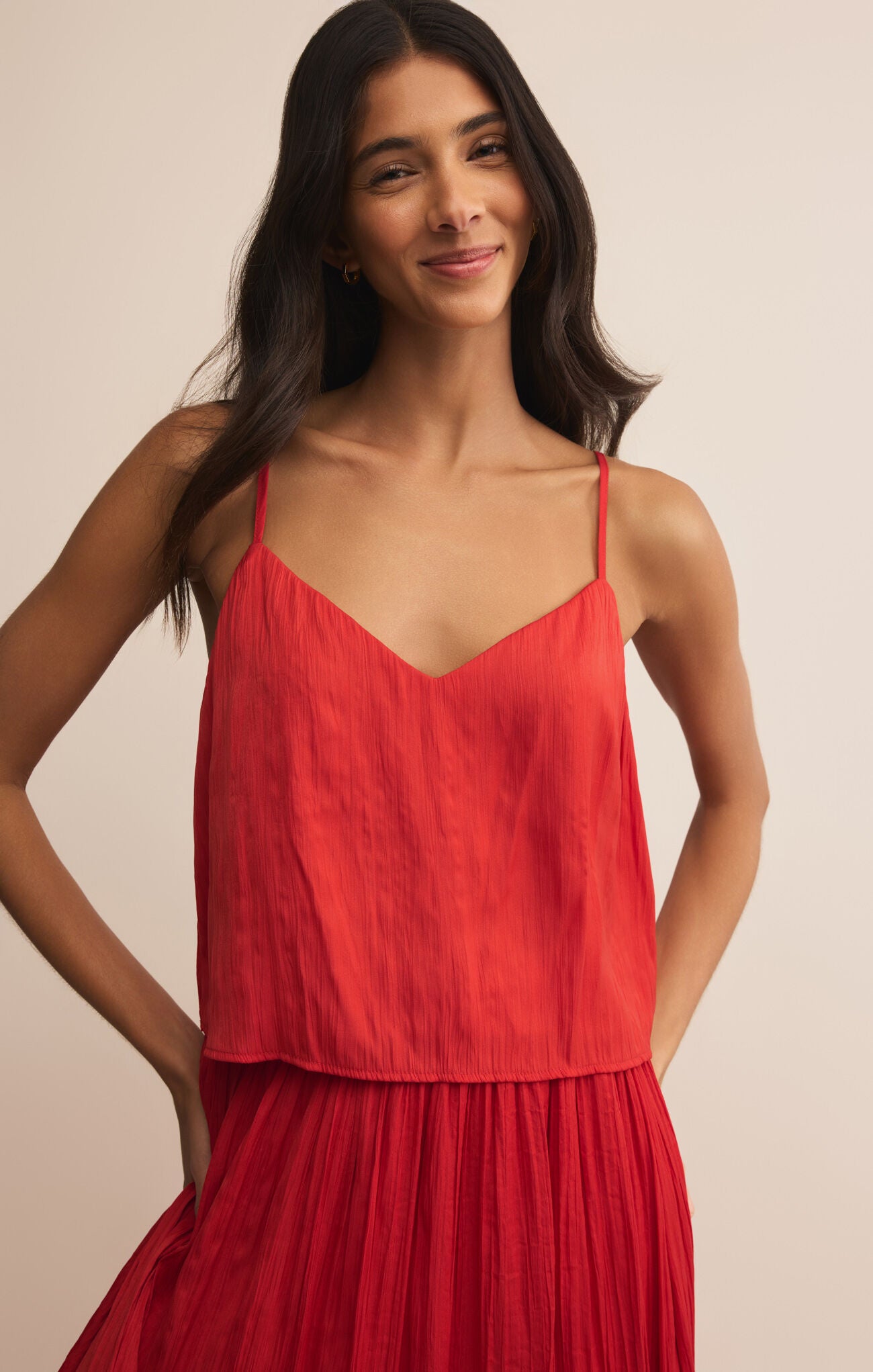Fiore Crinkle Satin Tank - Cabana Red