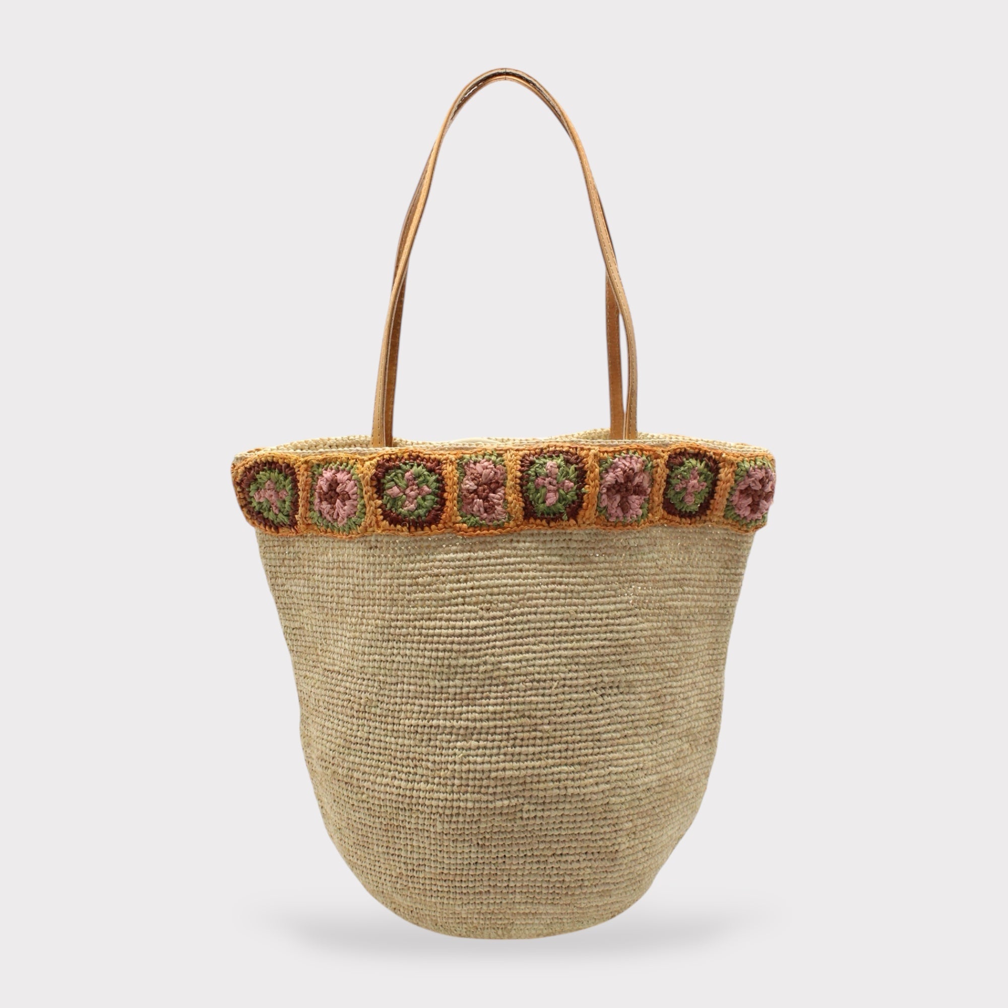 Flora - Handmade Raffia Bag with Crochet Amber Flower Band