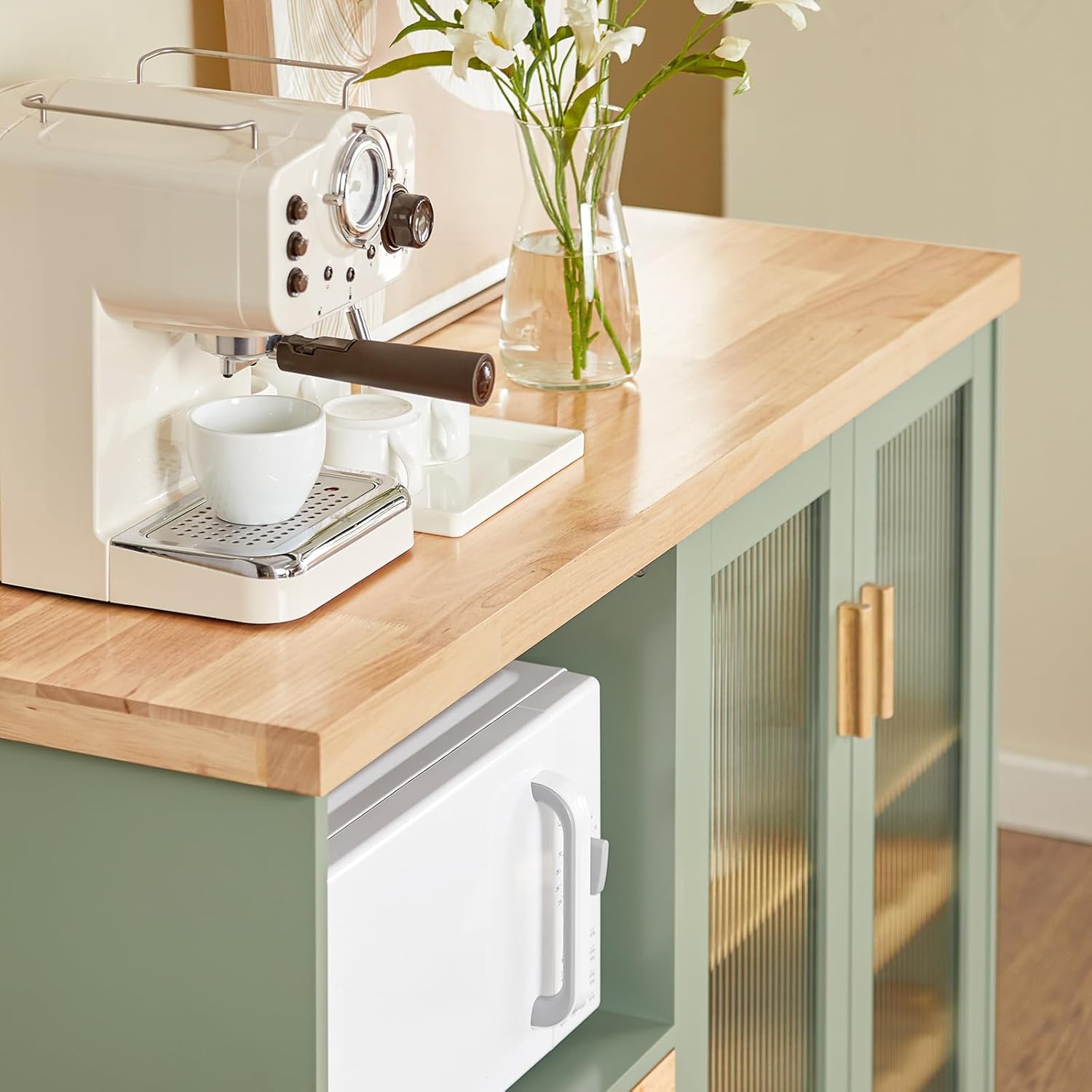 SoBuy FSB81-GR Kitchen Sideboard for Microwave Buffet for Dining Room Entrance Living Room with 2 Doors 2 Drawers and 1 Open Compartment Green 120 x 40 x 90 cm ES