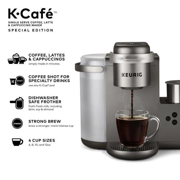 Keurig K-Cafe Cafetera de Una Taza, Plata/Gris