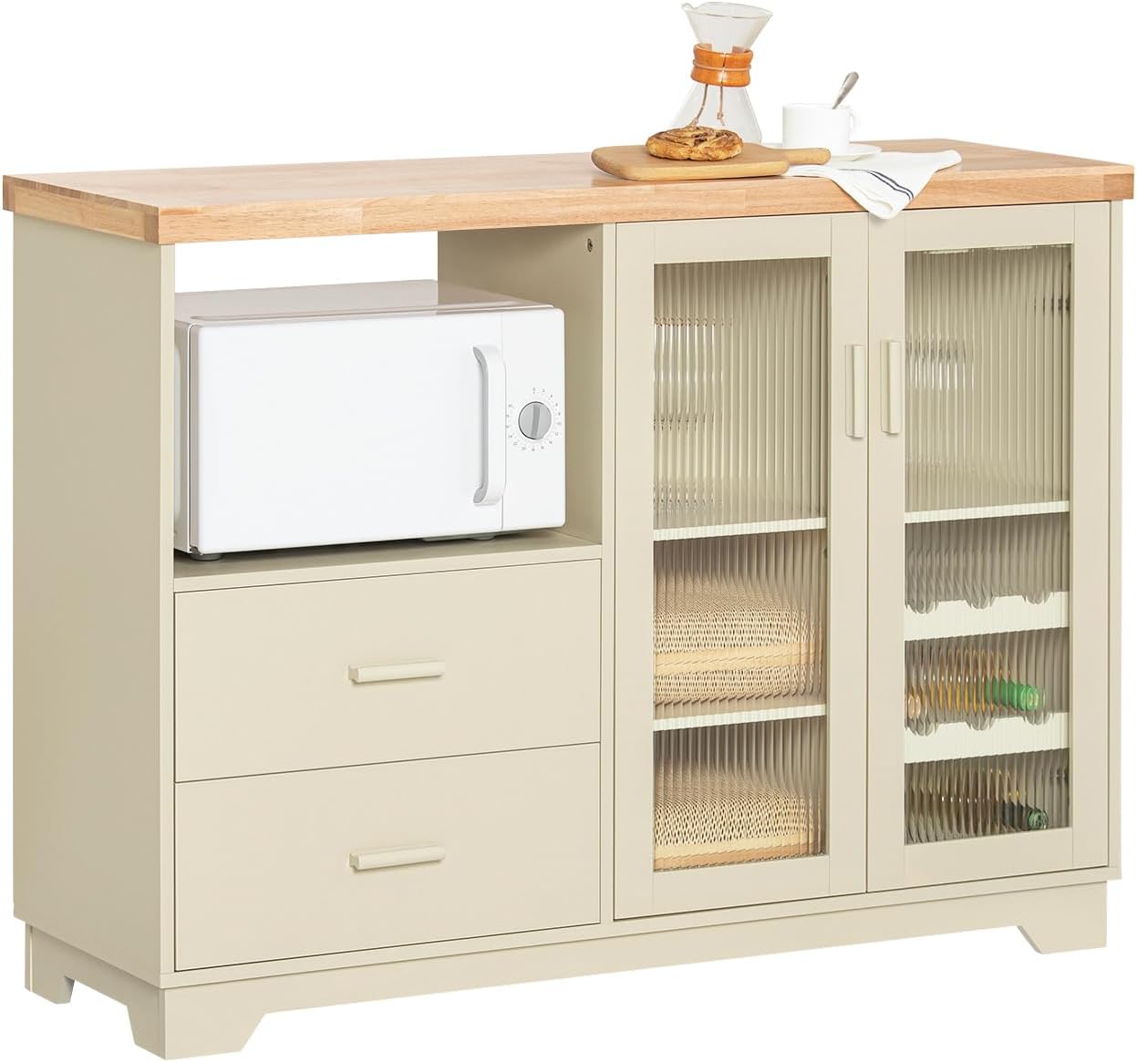 SoBuy FSB81-GR Kitchen Sideboard for Microwave Buffet for Dining Room Entrance Living Room with 2 Doors 2 Drawers and 1 Open Compartment Green 120 x 40 x 90 cm ES