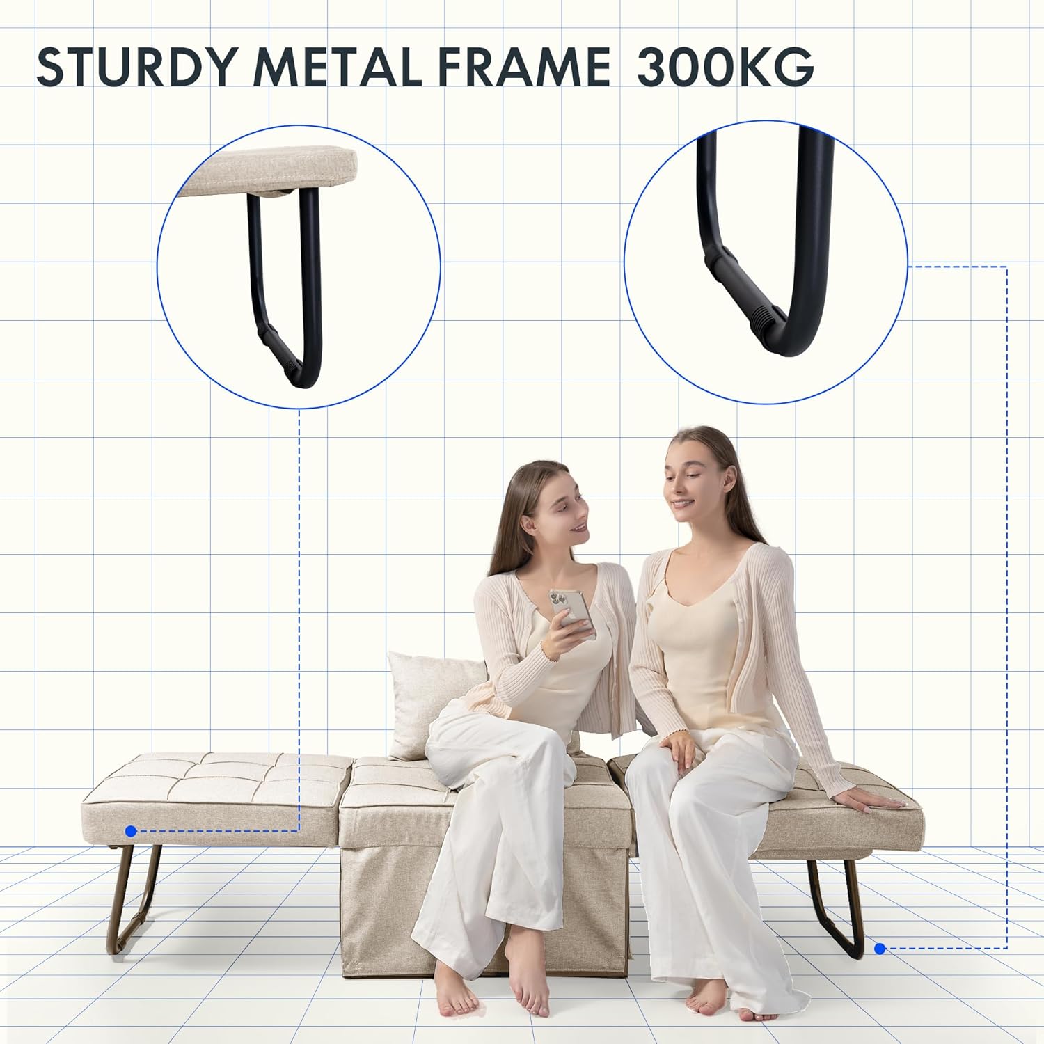 FLEXISPOT Sofa Bed Extendable Folding Sleeping Chair with Bed Function, Chair Beds with Function, Convertible Bed Chair, Load Capacity 300 kg, Grey