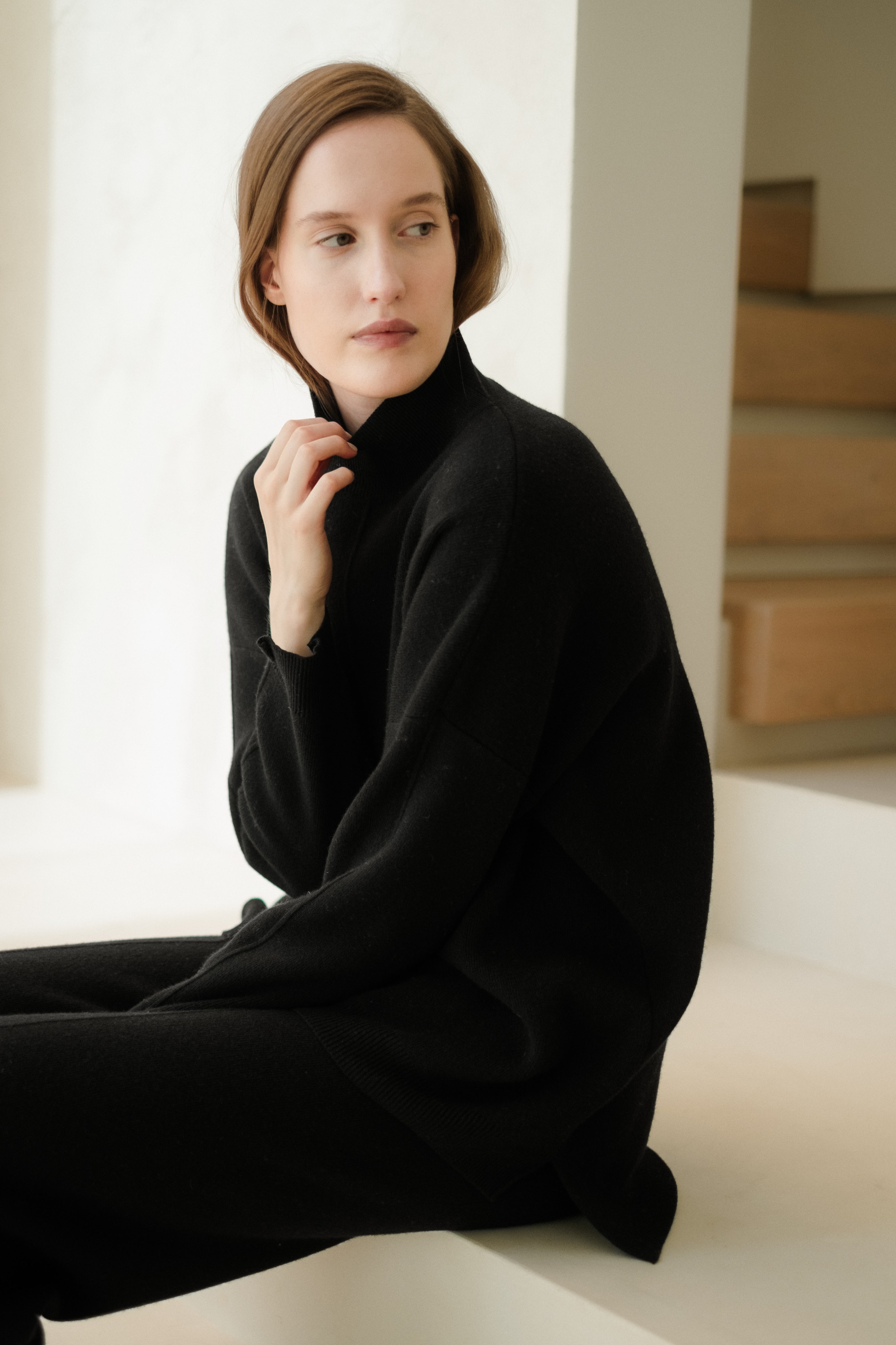 Wool & Cashmere Mix Solid Maxi Turtleneck Sweater